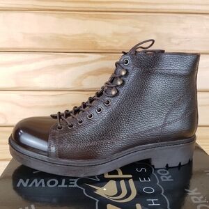 Men's 10 US 100% Genuine Leather Brown Ankle Boots Paul Branco Side Zip Lace-up